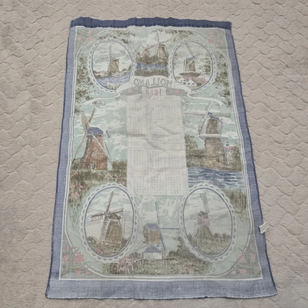 Vintage 1989 Holland-themed Calendar Tea Towel